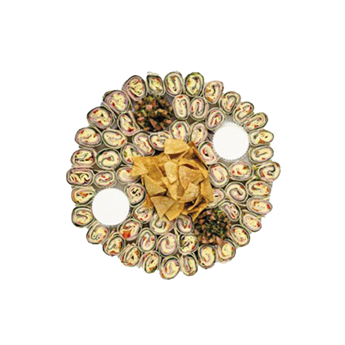 Tabla de Wraps Sinfonía 5 puestos con rollitos de jamón de pavo ahumado y vegetales frescos Delipavo